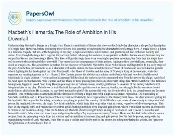 Essay on Macbeth’s Hamartia: the Role of Ambition in his Downfall