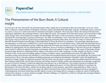 Essay on The Phenomenon of the Burn Book: a Cultural Insight