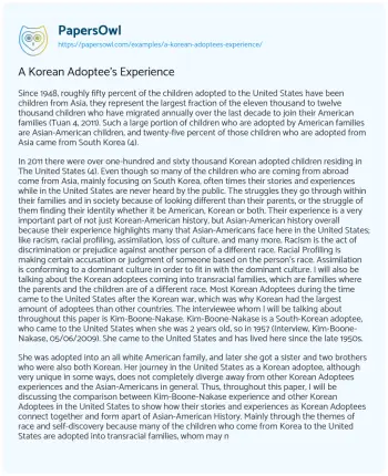 Essay on A Korean Adoptee’s Experience