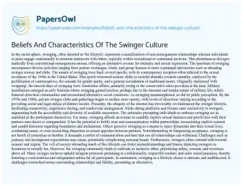 Essay on Beliefs and Characteristics of the Swinger Culture