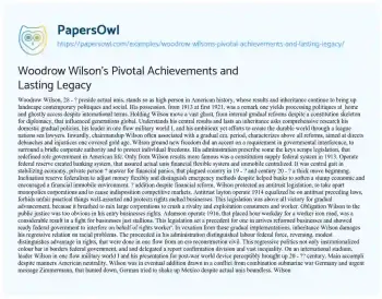 Essay on Woodrow Wilson’s Pivotal Achievements and Lasting Legacy