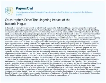 Essay on Catastrophe’s Echo: the Lingering Impact of the Bubonic Plague