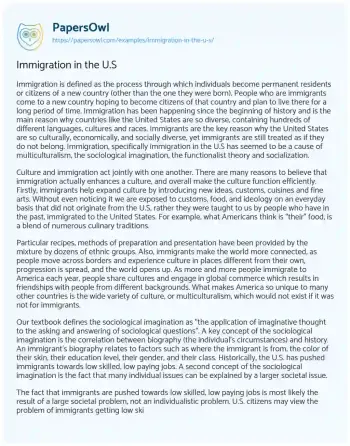 Essay on Immigration in the U.S