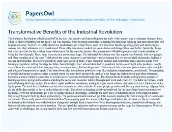 Essay on Transformative Benefits of the Industrial Revolution