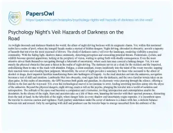 Essay on Psychology Night’s Veil: Hazards of Darkness on the Road