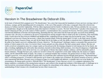 Essay on Heroism in the Breadwinner by Deborah Ellis