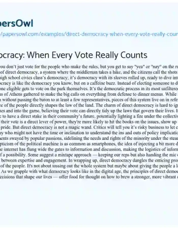 Essay on Direct Democracy: when Every Vote Really Counts