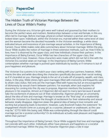 Essay on The Hidden Truth of Victorian Marriage between the Lines of Oscar Wilde’s Poetry