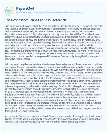 Essay on The Renaissance Era: a Fire Lit in Civilization