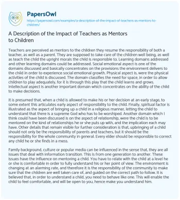 Essay on A Description of the Impact of Teachers as Mentors to Children