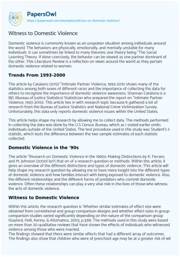 Essay on Witness to Domestic Violence