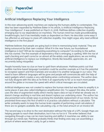 Essay on Artificial Intelligence Replacing your Intelligence