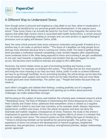 Essay on A Different Way to Understand Stress