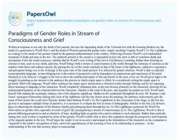 Essay on Paradigms of Gender Roles in Stream of Consciousness and Grief