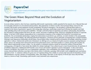 Essay on The Green Wave: Beyond Meat and the Evolution of Vegetarianism