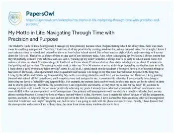 Essay on My Motto in Life: Navigating through Time with Precision and Purpose