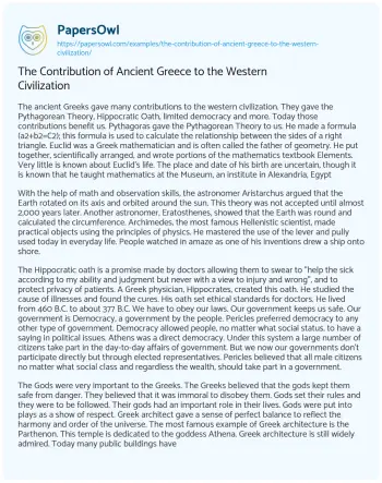 Essay on The Contribution of Ancient Greece to the Western Civilization