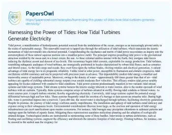 Essay on Harnessing the Power of Tides: how Tidal Turbines Generate Electricity