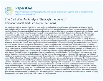 Essay on The Civil War: an Analysis through the Lens of Environmental and Economic Tensions