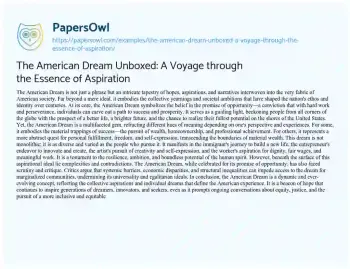 Essay on The American Dream Unboxed: a Voyage through the Essence of Aspiration