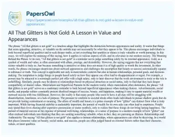 Essay on All that Glitters is not Gold: a Lesson in Value and Appearances