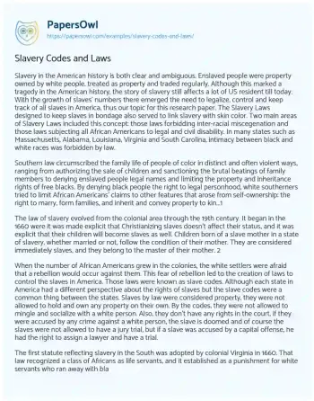 Essay on Slavery Codes and Laws