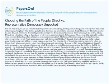 Essay on Choosing the Path of the People: Direct Vs. Representative Democracy Unpacked