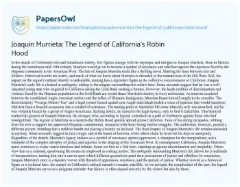 Essay on Joaquin Murrieta: the Legend of California’s Robin Hood