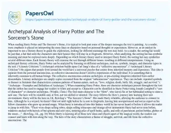 Essay on Archetypal Analysis of Harry Potter and the Sorcerer’s Stone