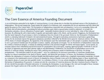 Essay on The Core Essence of America Founding Document