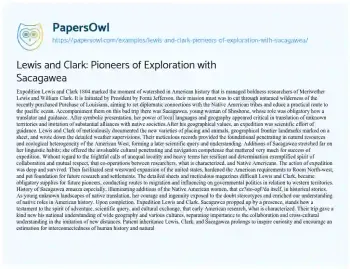 Essay on Lewis and Clark: Pioneers of Exploration with Sacagawea