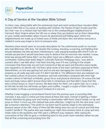 Essay on A Day of Service at the Vacation Bible School