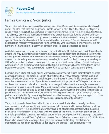 Essay on Female Comics and Social Justice