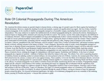 Essay on Role of Colonial Propaganda during the American Revolution