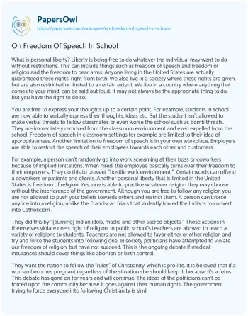 Essay on On Freedom of Speech in School