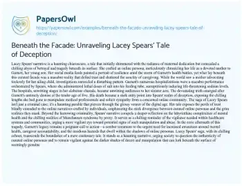 Essay on Beneath the Facade: Unraveling Lacey Spears’ Tale of Deception