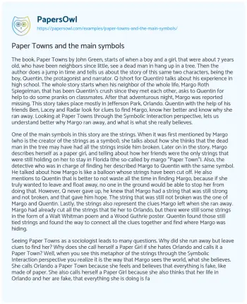 Essay on Paper Towns and the Main Symbols