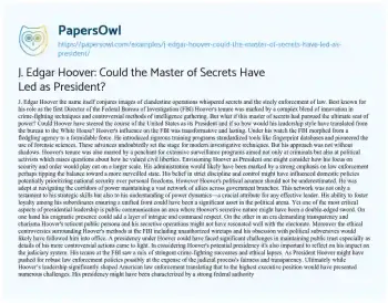 Essay on J. Edgar Hoover: could the Master of Secrets have Led as President?