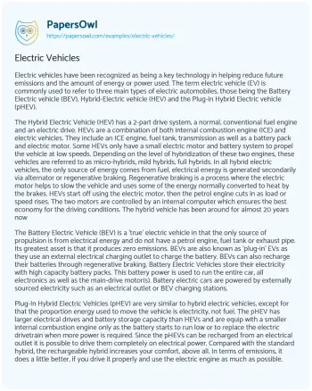 Essay on Electric Vehicles