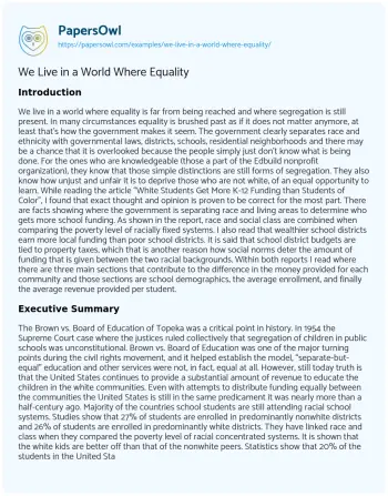 Essay on We Live in a World where Equality