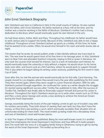 Essay on John Ernst Steinbeck Biography