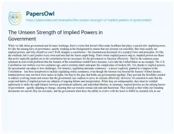 Essay on The Unseen Strength of Implied Powers in Government