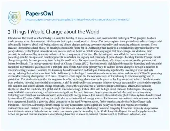 Essay on 3 Things i would Change about the World