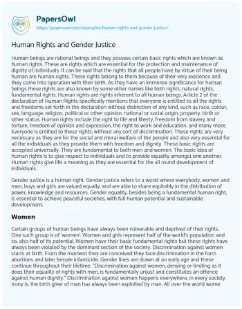 Essay on Human Rights and Gender Justice