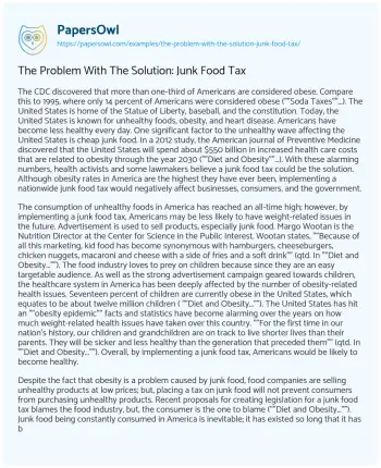 Essay on The Problem with the Solution: Junk Food Tax