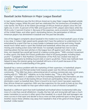 Essay on Baseball: Jackie Robinson in Major League Baseball