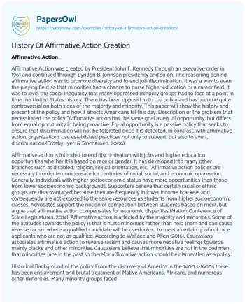 Essay on History of Affirmative Action Creation