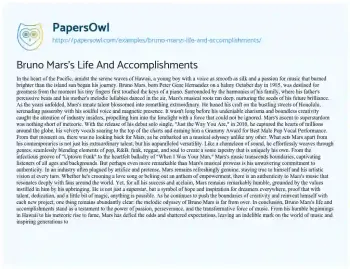 Essay on Bruno Mars’s Life and Accomplishments