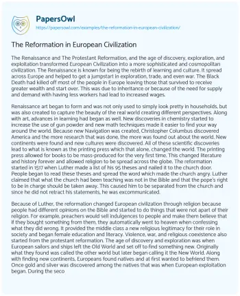 Essay on The Reformation in European Civilization