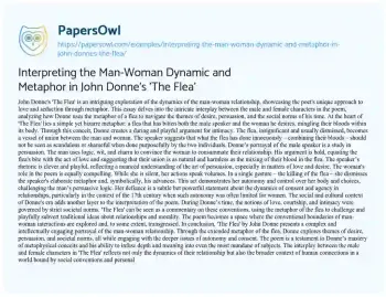 Essay on Interpreting the Man-Woman Dynamic and Metaphor in John Donne’s ‘The Flea’